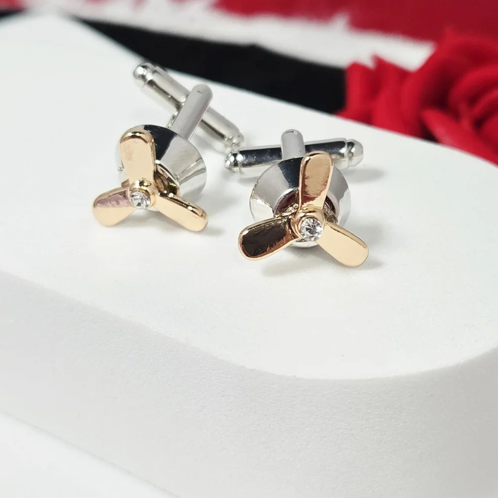 Propeller Cufflinks Men’s Novelty French Cuff Silver Bullet Back Aviator Gift